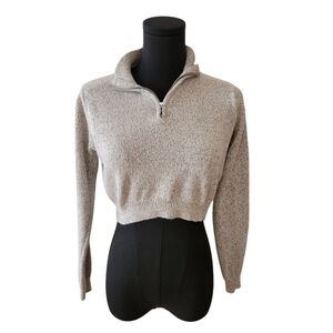Brandy Melville Gray Heathered 1/4 Zip Cropped Sweater Size Small